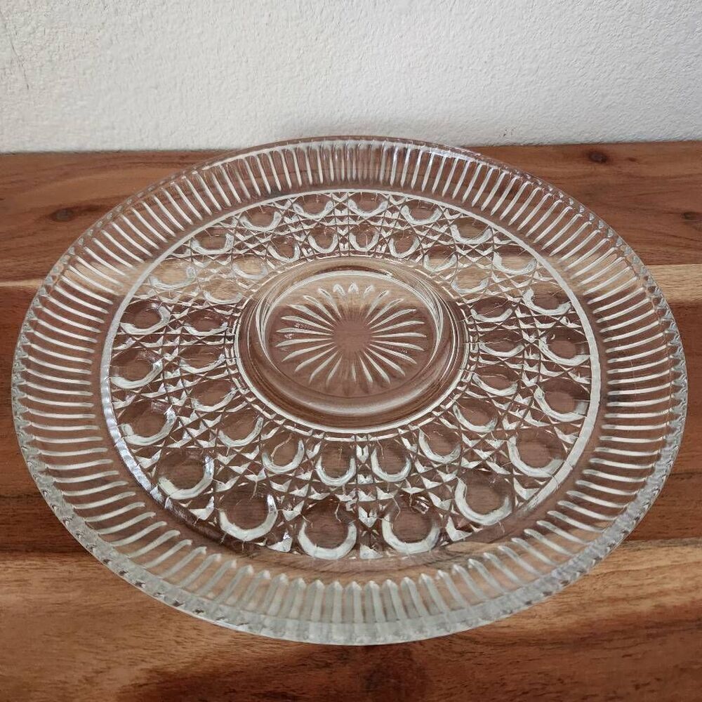 Clear glass thick serving tray Victorian party serving wear appetizer dish plate